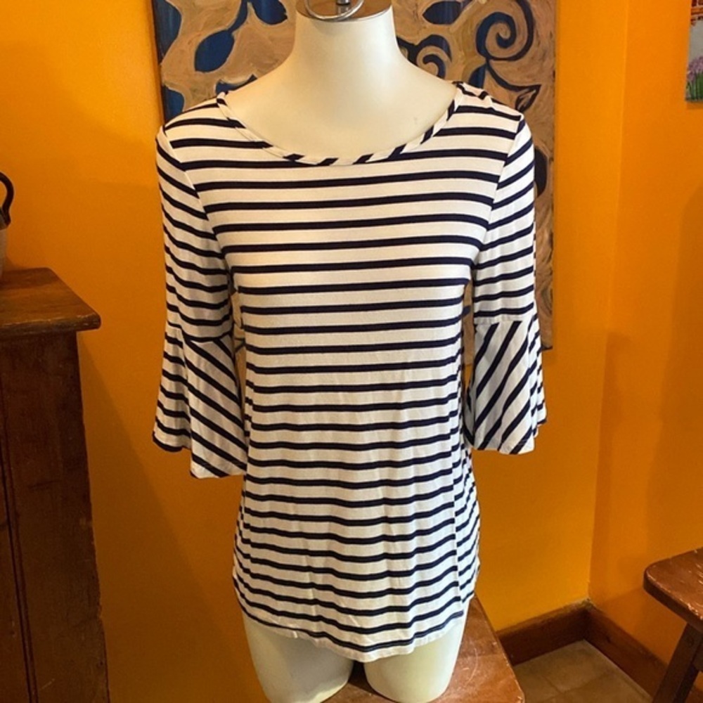 Striped Rayon Knit Top w/Bell Sleeves